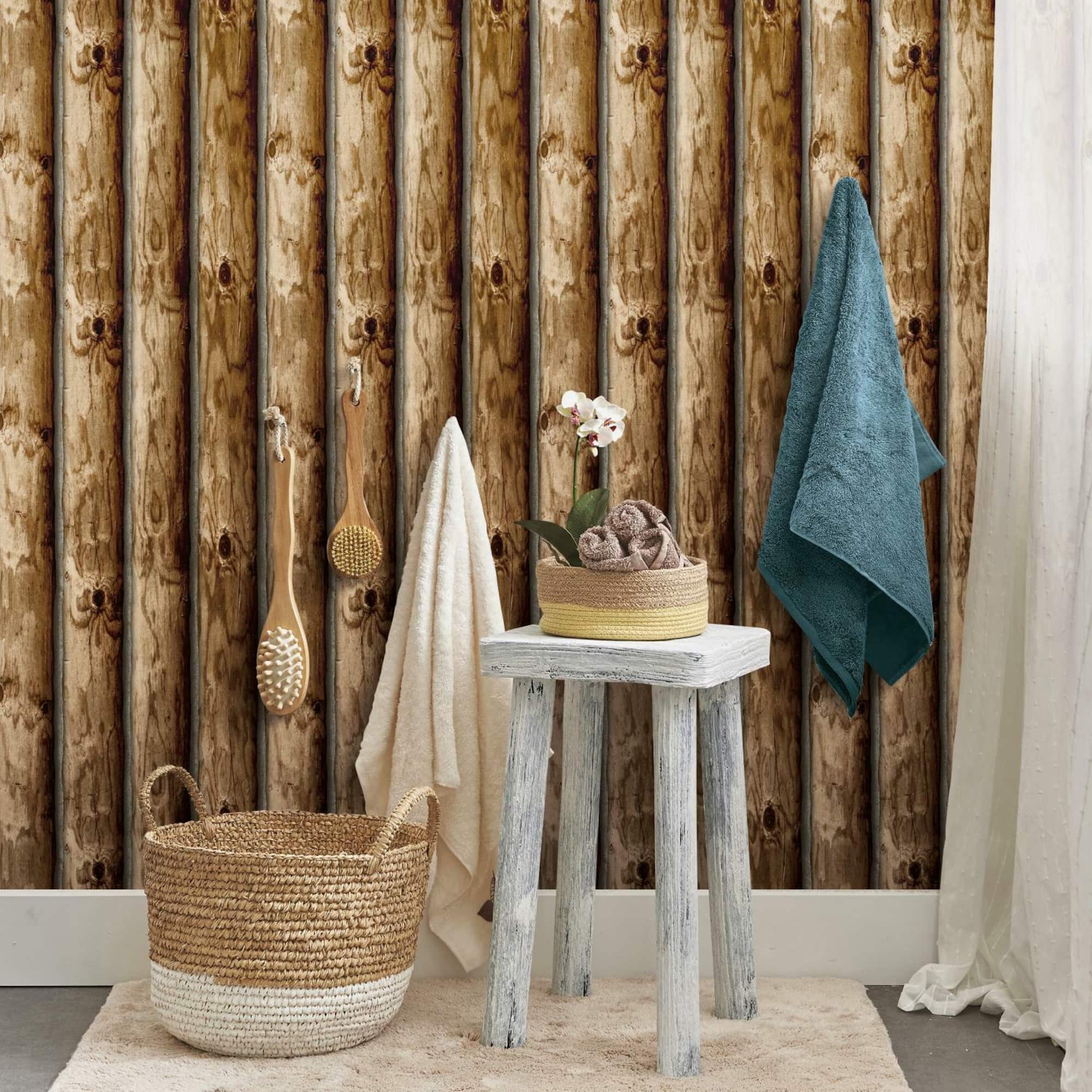 RoomMates Cabin Logs Peel & Stick Wallpaper